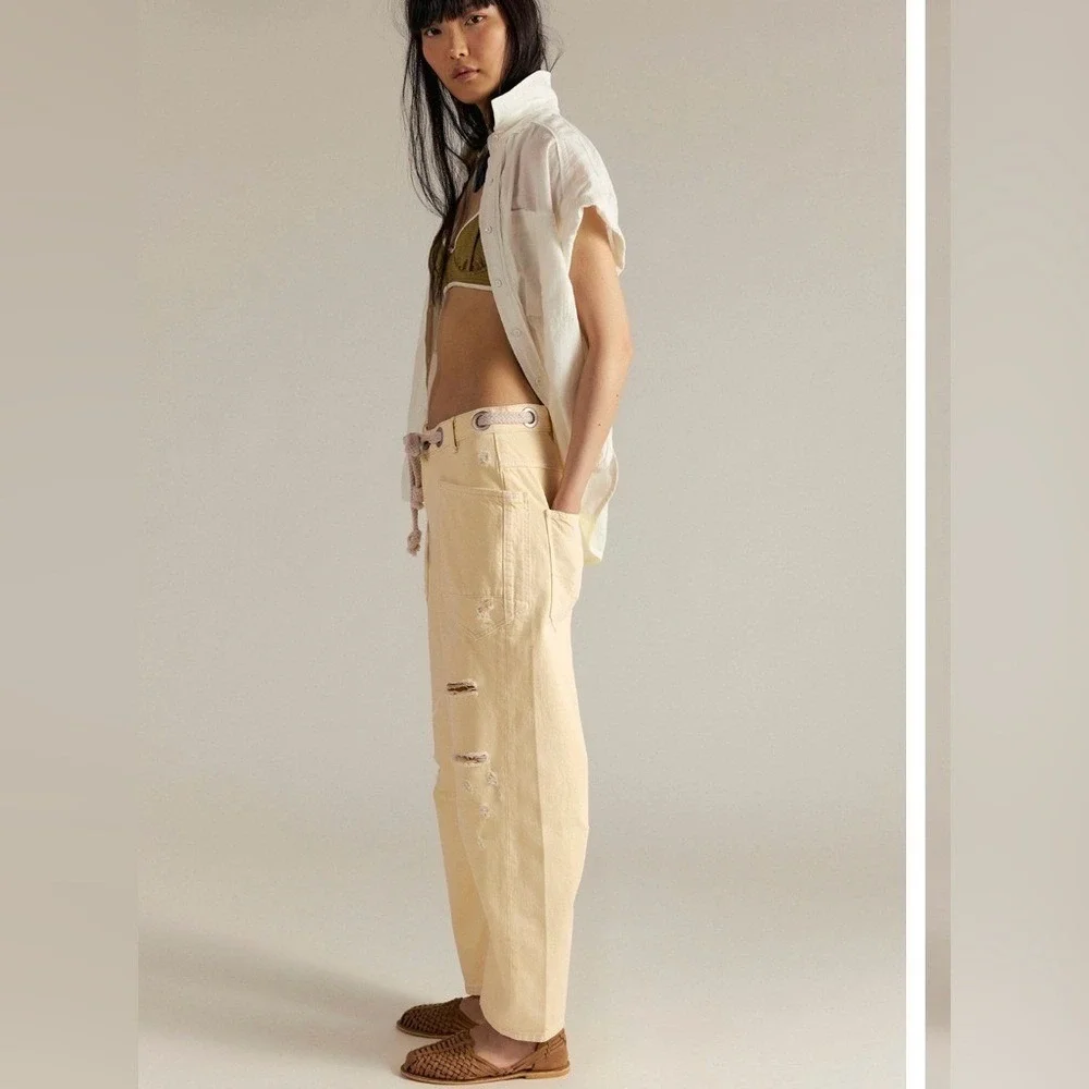 Free People RARE Yellow Lemon Icing Moxie Barrel Jeans Size 29 NWT Retired